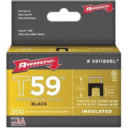30-units min. Arrow Fastener  Staples Insulated, Black For T59 5/16 Inch X 5/16 In, 300 Per Box - 591189BL