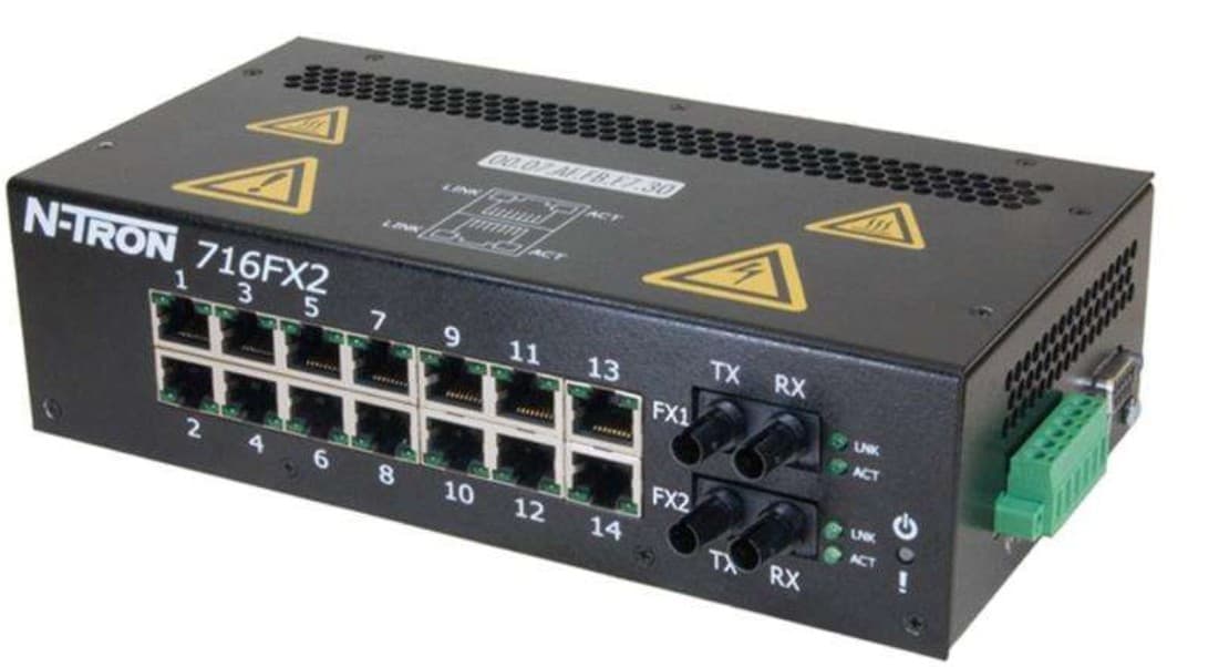 Red Lion Controls 716FXE2-ST-15 - Managed Switch - 16 Ports, 10/100BaseTX RJ-45, 100BASE-FX Fiber, DIN Rail Mount