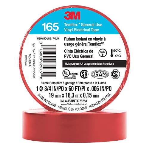 21-units min. 3M  Vinyl Electrical Tape 165,red,3/4inx60ft - 165RD4A
