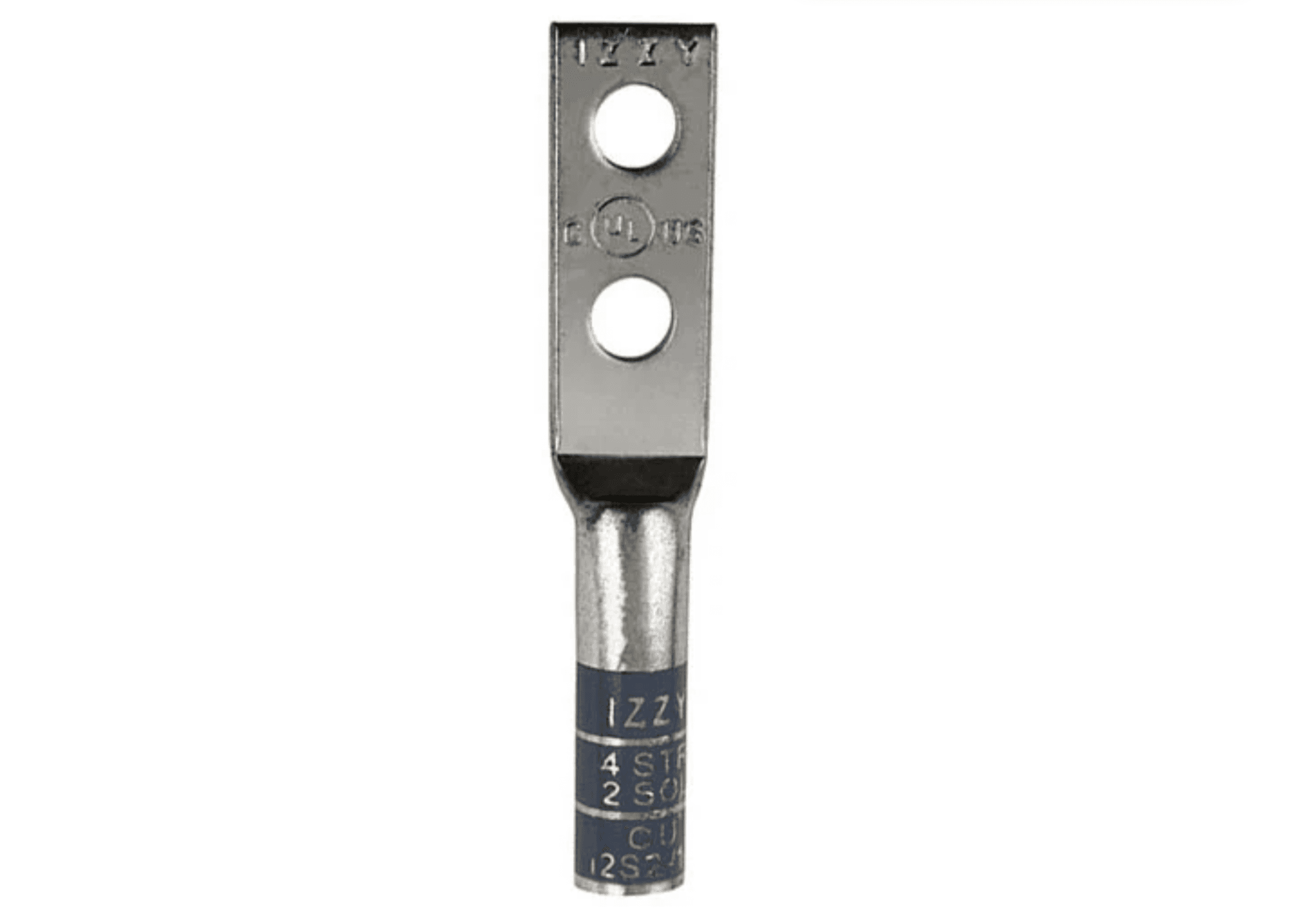 49-units min. Izzy Lugs  #4/#2 Solid -2 Hole Lug-long (grey)-windowed - i2S2-14