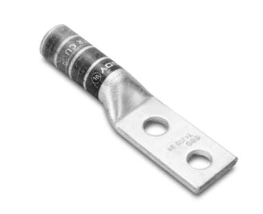 12-units min. Burndy  2/0 2-hole Lug 3/8 Stud 1 Spcg Long Barrel Bl - YA262TC38-NS