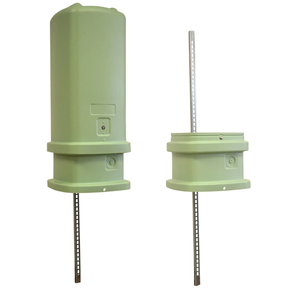 24-units min. Charles Industries, LLC  Non-louvered Vertical Pedestal, 12"x12"x28" 35" Overall, Selflocking Dome With 7/16" Hex Lock, 52" Galvanized Stake , Light Green - Min Order Qty 24 - Order Multiples Of 24 - B04SS07-21000BK