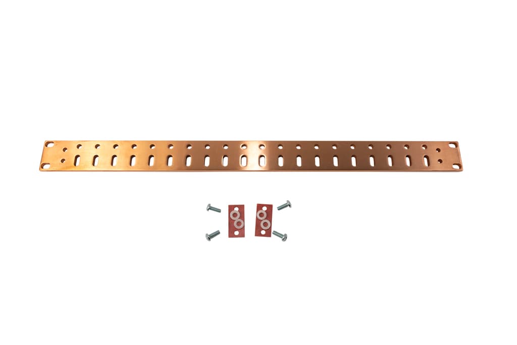 Rosenberger GRB-0223 - 1/4 X 1.75 X 23 Relay Rack Ground Buss Bar Dual Hole  Isolator Pads, Bushing And Mounting Hardware Included