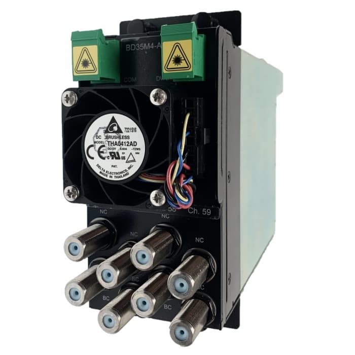 Arris BD35M4EK2H02FSAS Ch3 Double Density Mux Backplate Multiplexes The Output Of A Set Of 4 Extmod Transmitters Model Ht3562h Of Itu Channels 44 52 57 62 Into A Single Output (includes Cascade Port) 2 Slots Wide Scapc Connectors.