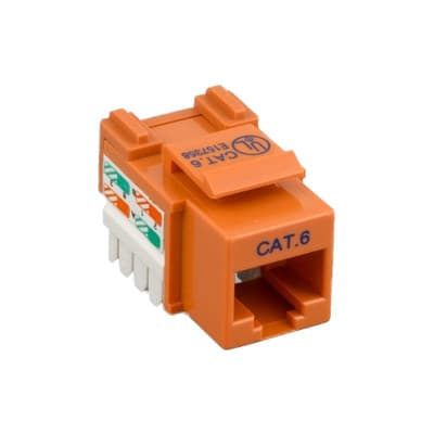 Premier - Jack module insert category 6 RJ45 in orange. universal color code labelling for split pair 110 style punchdown termination. jack module can be used with the PT-EZ90 termination tool. - PT-KJKC6-97