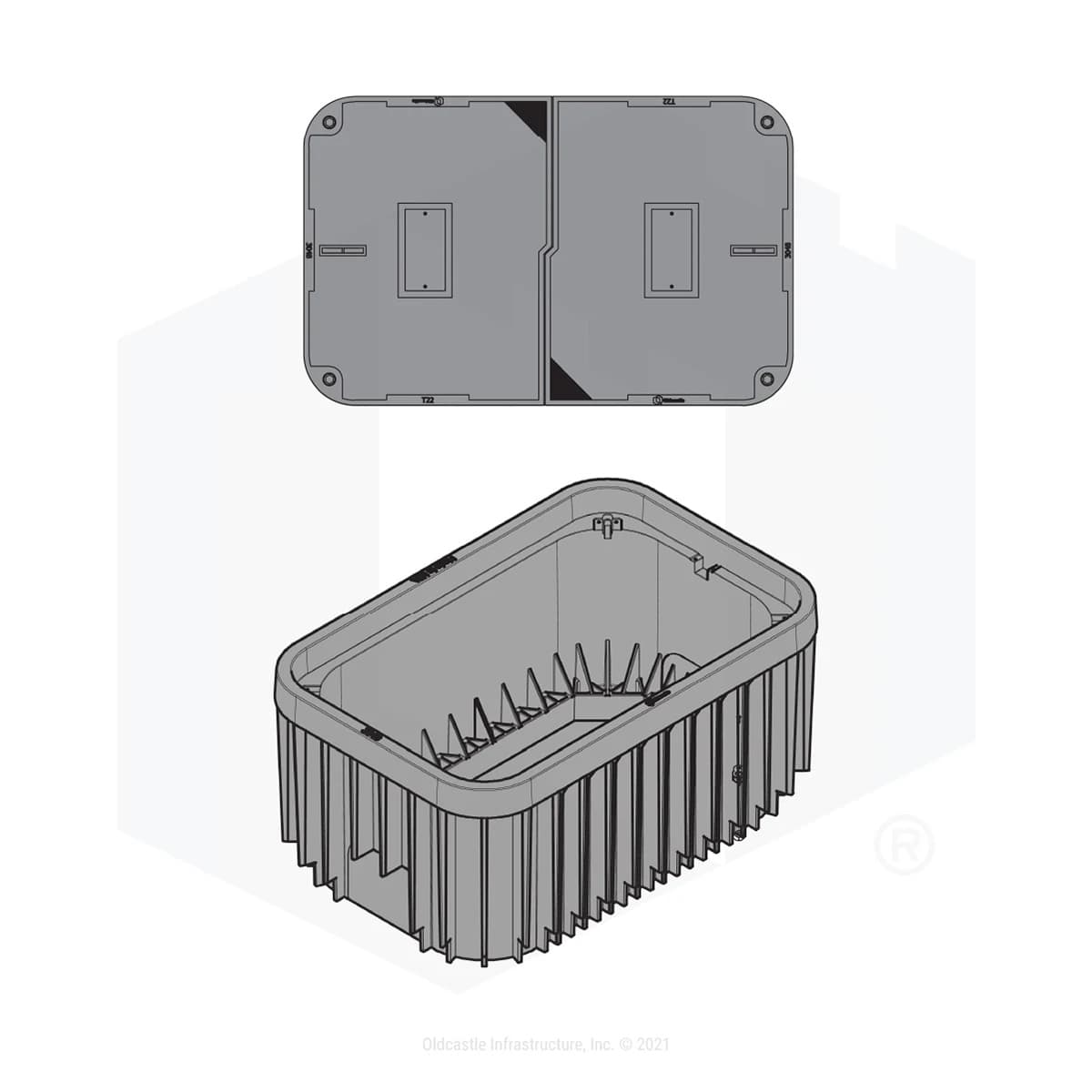 Oldcastle BuildingEnvelope 30481702 - 3048-36 Duralite/lw Unit, Split Flush Cover T22 Gray, 4x 1/2-6 Hex Auger Cpblt, Marking Plate Required