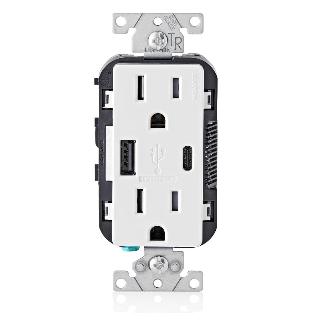 6-units min. Leviton  15-amp Type-c Usb Charger/tamper Resistant Receptacle - T5633-W