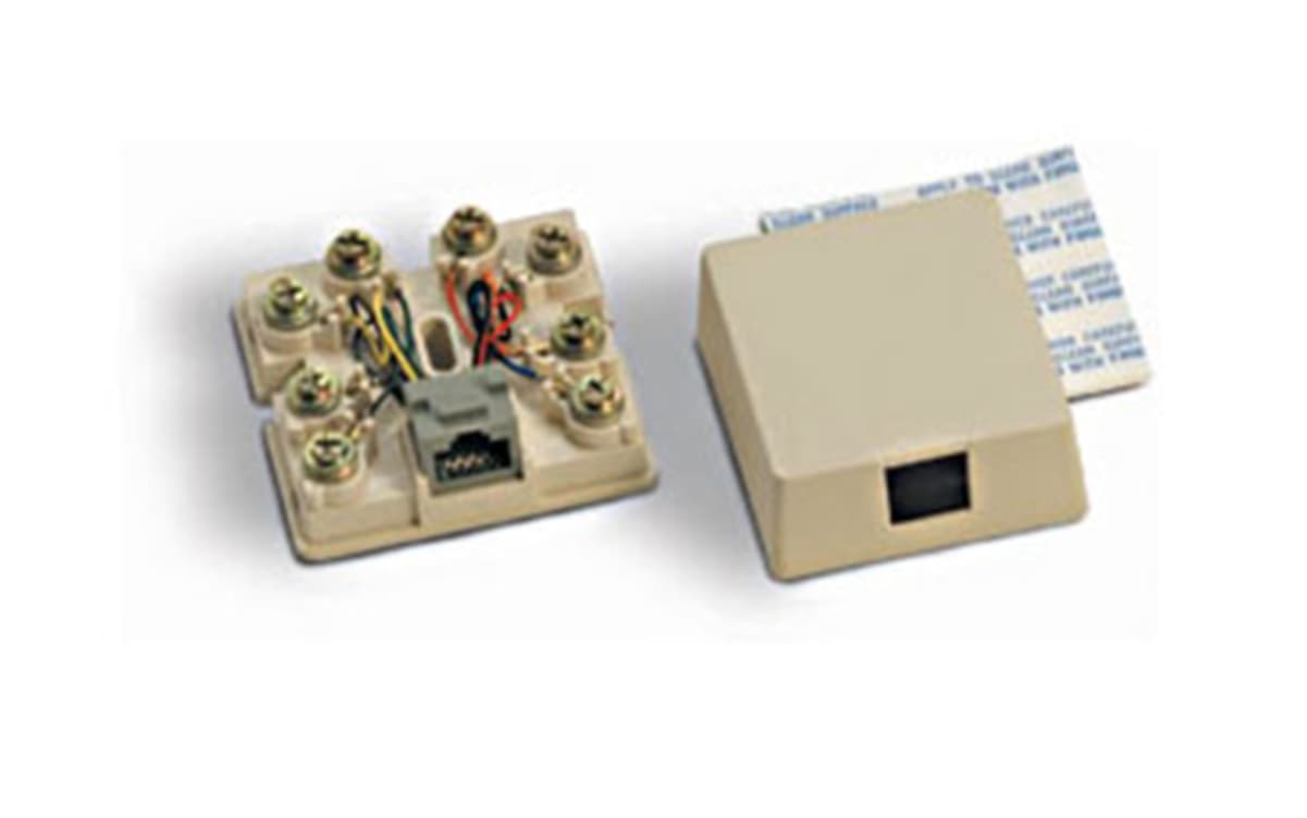 Oldcastle Infrastructure 625A28NK-2-50 - Surface Mount Assembly Simplex Pre-wired Snap-on Cover 8 Position 8 Conductor Non-keyed Rj48x With Short Bar 1 & 4 2 & 5 Screw Terminals 625a28nk-2-50