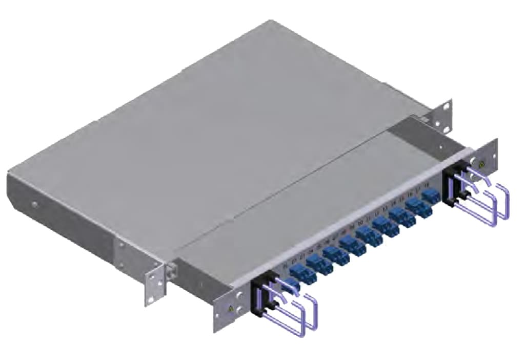 Rosenberger FB-SLODF013-018 - FIBER DISTRIBUTION PANEL WITH DRAWER FOR 19 RACKS OR CABINETS, CAPACITY: 36 FIBERS (18 CHANNEL/PAIRS), INCLUDES 18 X LC DUPLEX SINGLE MODE ADAPTERS