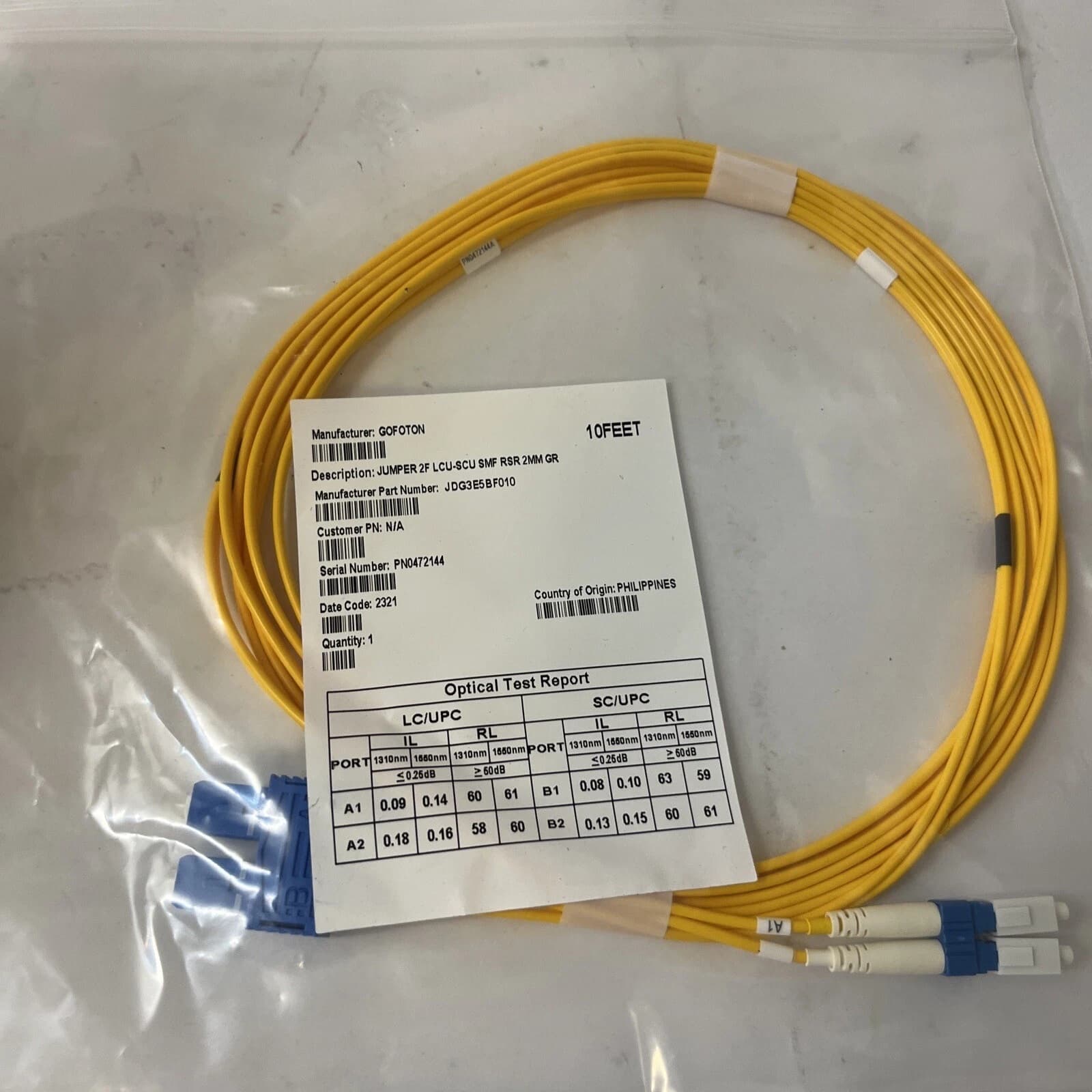 Go!Foton JDG3E5BF010 - Jumper 2f Lcu-scu Smf Rsr 2mm 10ft Gr
