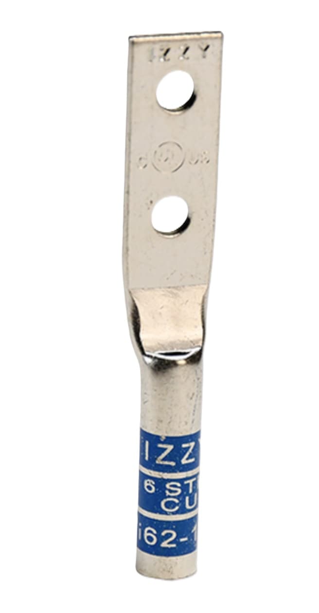 45-units min. Izzy Lugs  #6 Stranded 2 Hole, #10 Hole, Copper Compression Lug With Inspection Window, .5/8in Spacing - i62-10