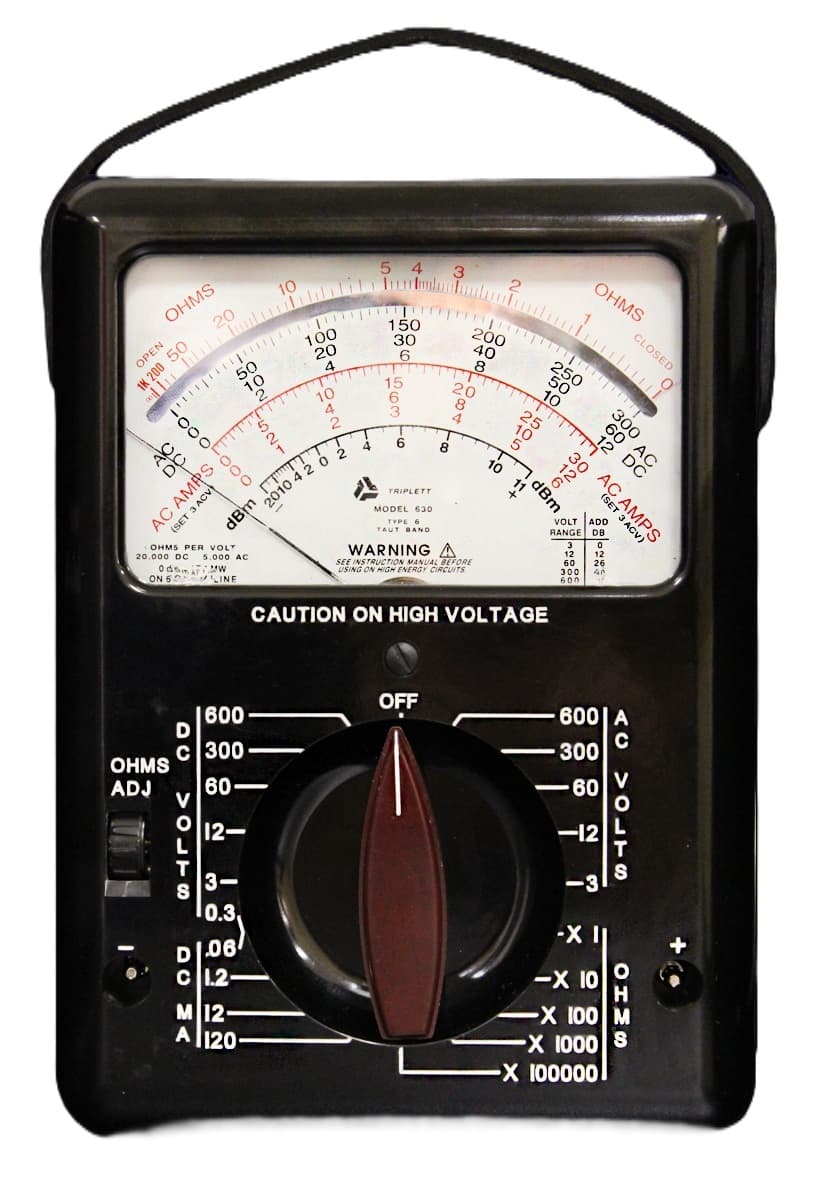 Triplett 3030 - Model 630 Analog Tester. 25 Ranges And Functions  Glass Meter Window  Two Input Jacks  Ac Voltage Frequency Response To 40kgz  Resistance Measurement Of 30v/100m On Rx100k Range