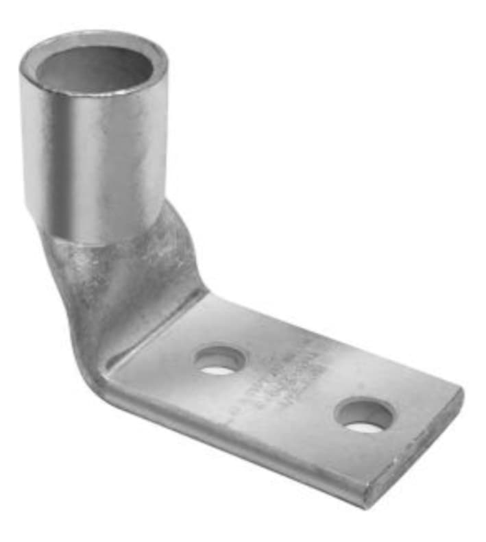 Burndy YAV6CL2TC14FX90 - Copper Compression Lug, 2 Hole With Inspection Window, Standard Barrel, 1/4 Inch Stud, 6 Awg Flex