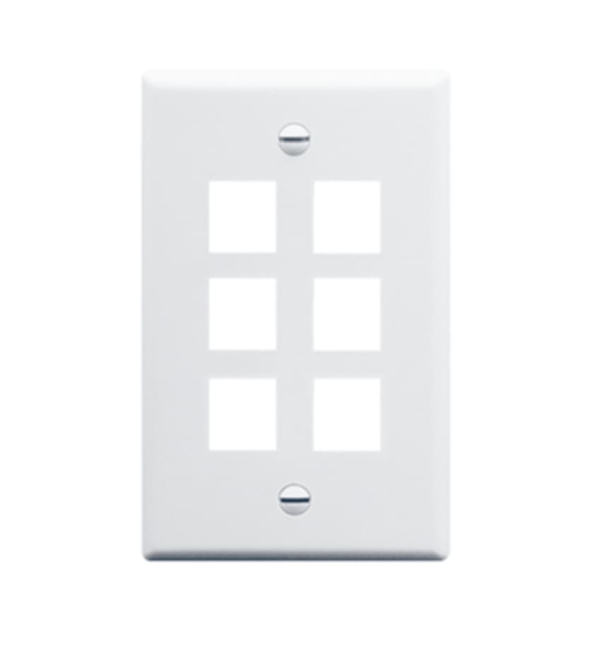 227-units min. Premier Single Gang Faceplate Six Port In White. Comes With Label And Clear Cover. Faceplate Is A Keystone Style Plate And Will Accept Modular Keystone Style Inserts. - PT-KSFPL6-85