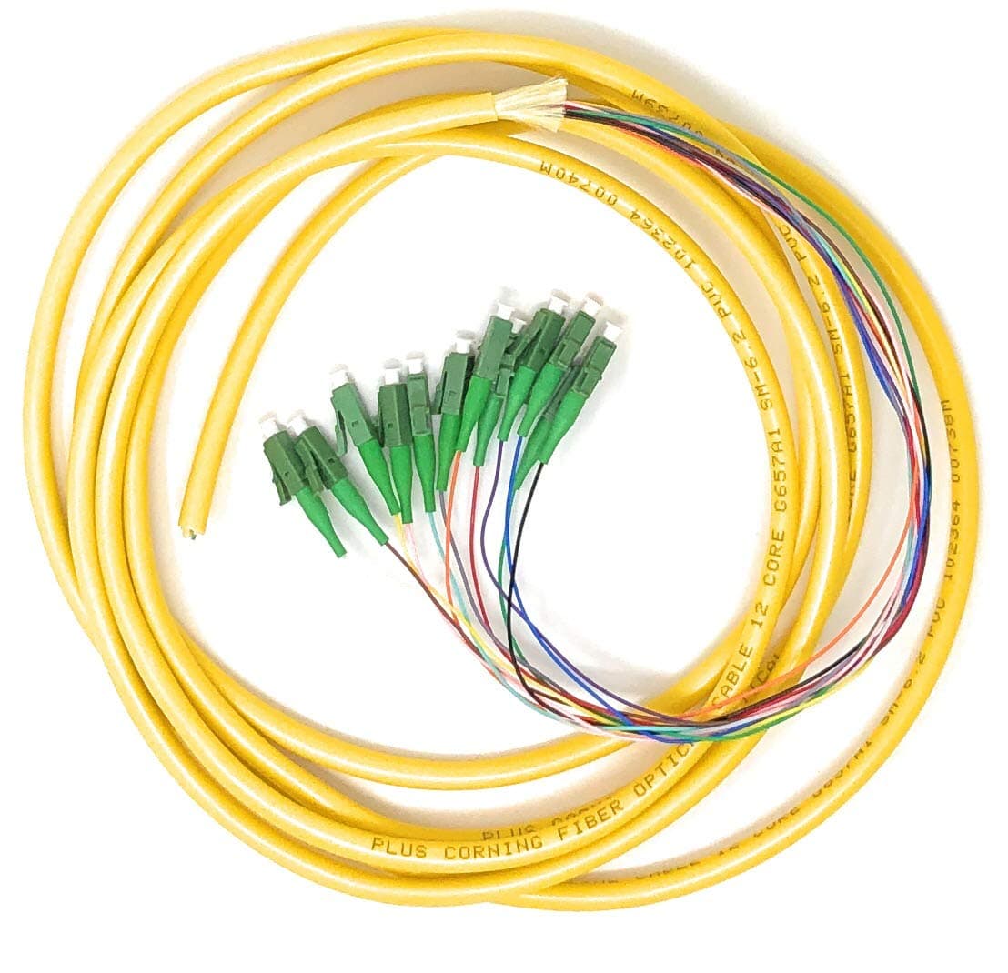 3-units min. NSI Industries LCAX12FSM-3M - 12-Fiber Singlemode LC/APC to Blunt Pigtail, 900um Loose Tube, 3 m