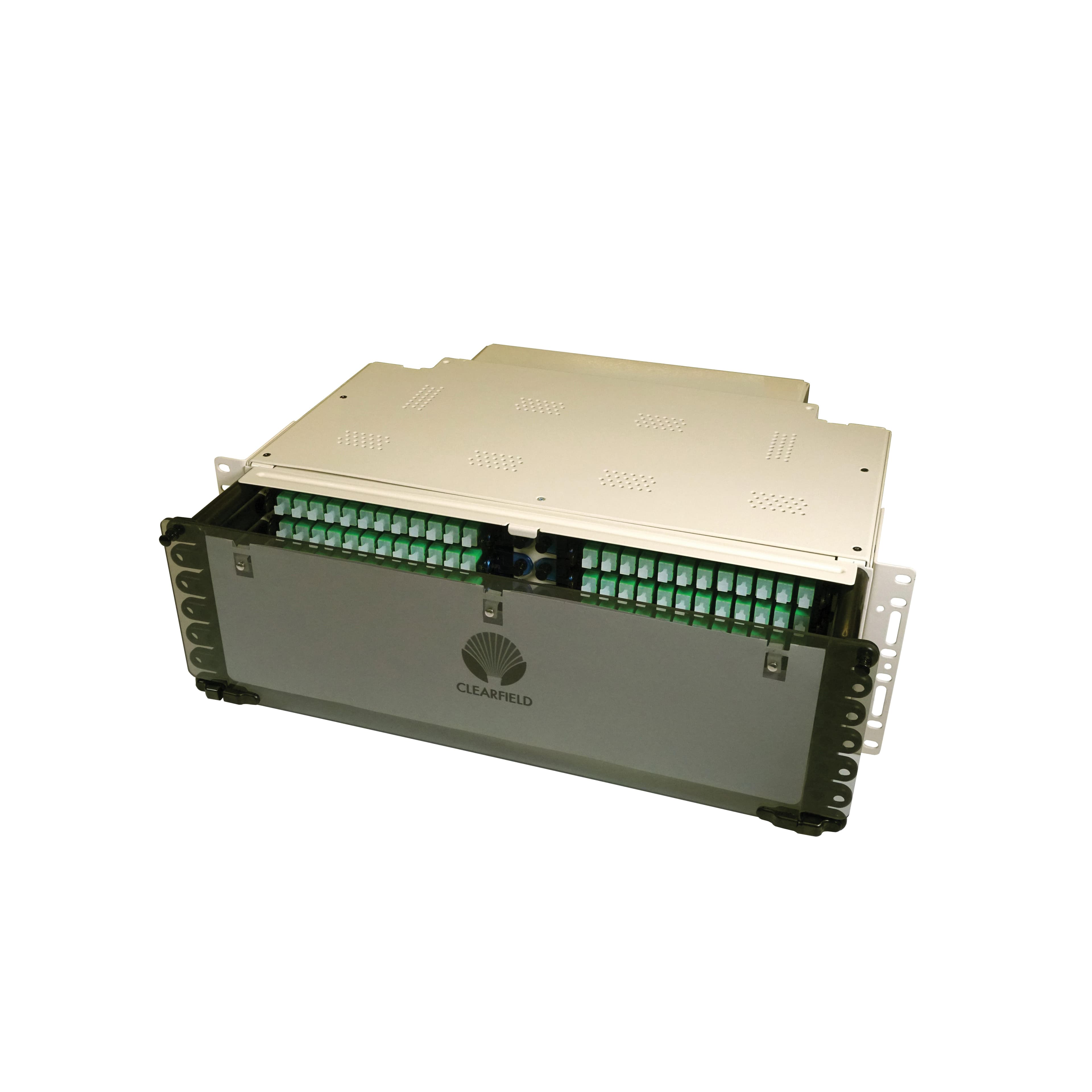 Clearfield, Inc. G-HBB-288-C1F-AZZ - Fxmp Panel, Loose Tube Patch And Splice, 11 Inch/24 Cass. Cap. Chassis , Almond, 4.77 Inch Rods, 288 Ports Loaded Into 24 Singlemode Sc/apc Clearview Blue Cassette(s). Front And Rear Protection. Slack Basket Included.