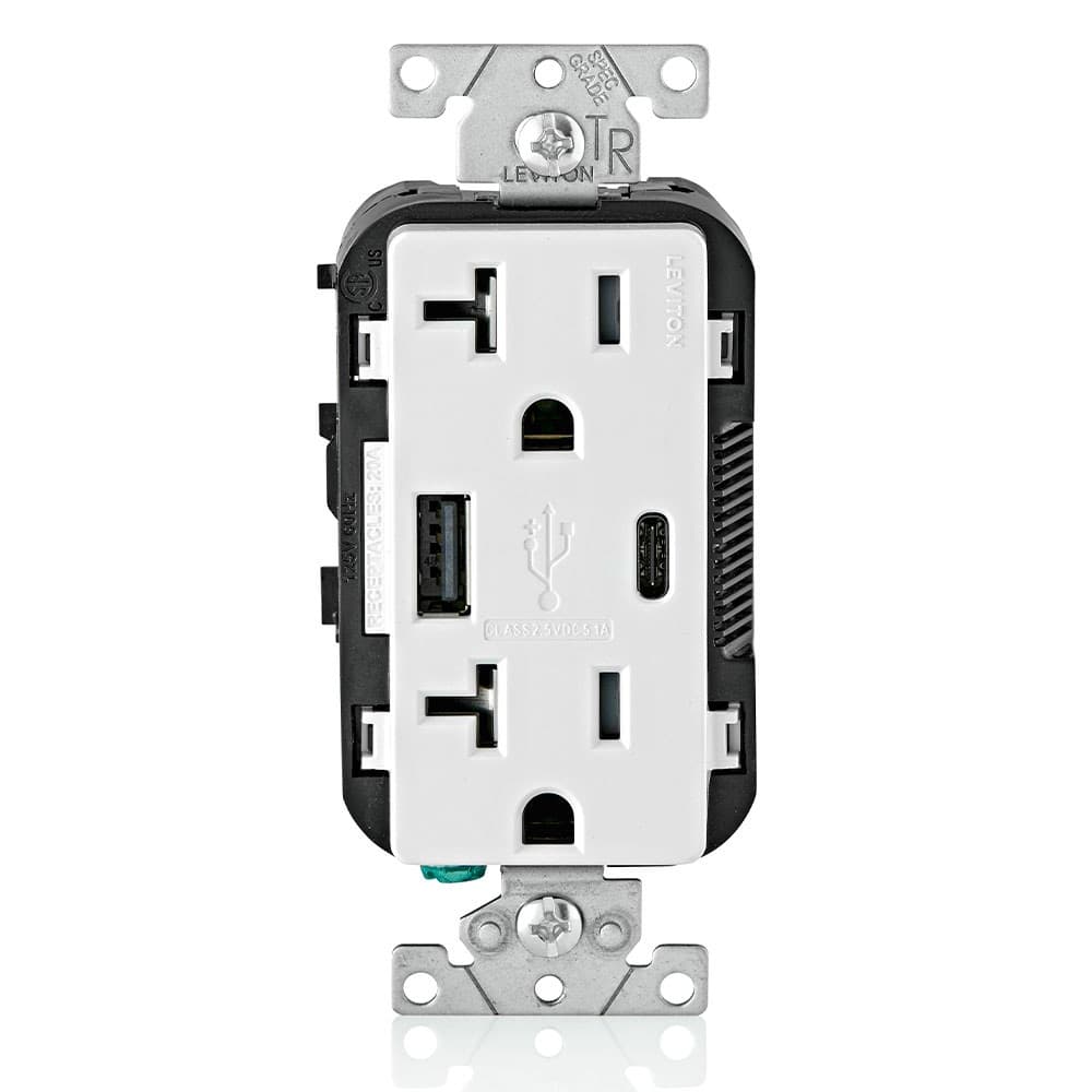 6-units min. Leviton Wh Combdup Rec Type Ac Usbpt Chgr20a125v - T5833-W