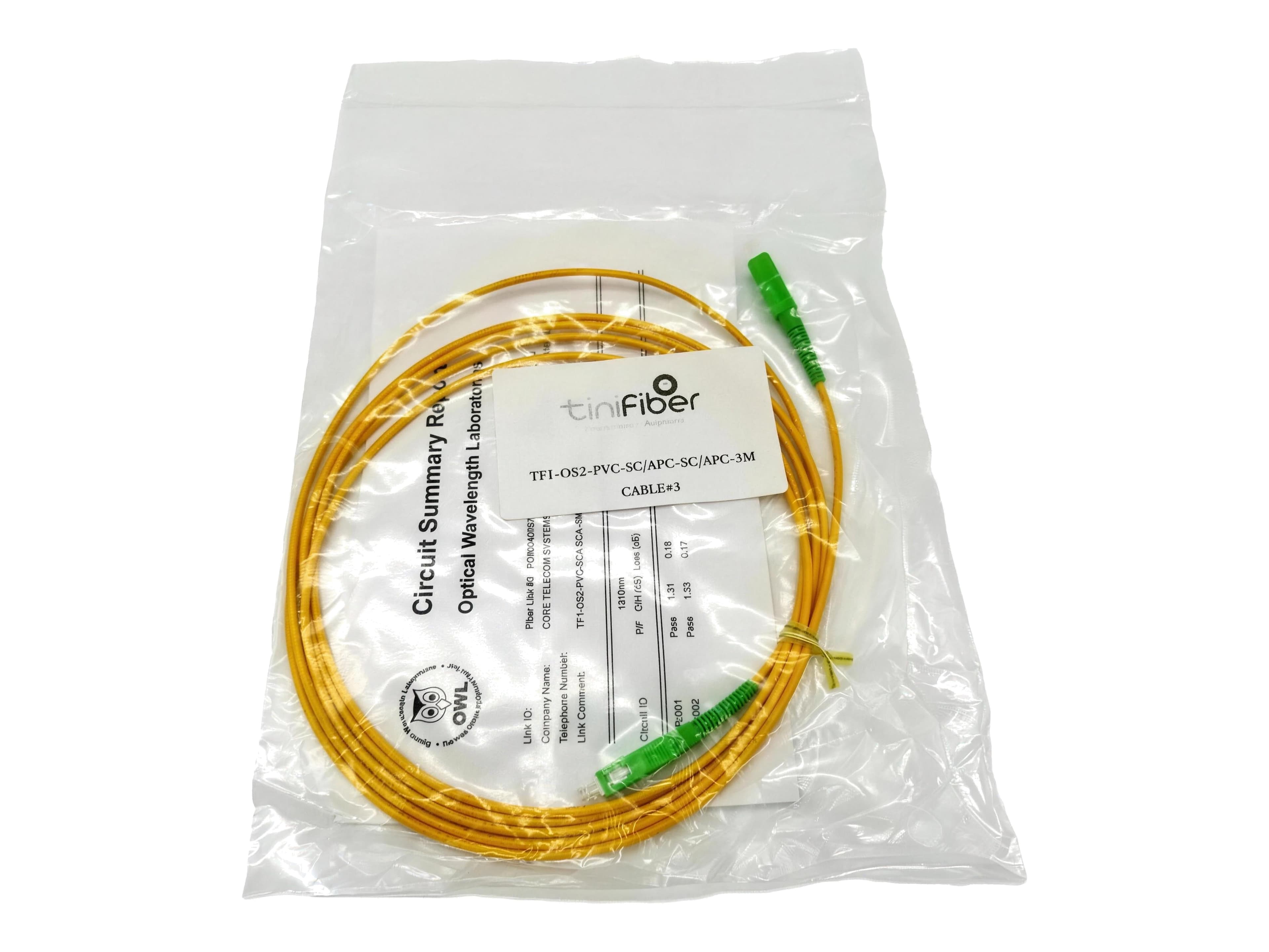 10-units min. TiniFiber Sc/apc To Sc/apc Jumper - TF1-OS2-PVC-SCA-SCA-3M