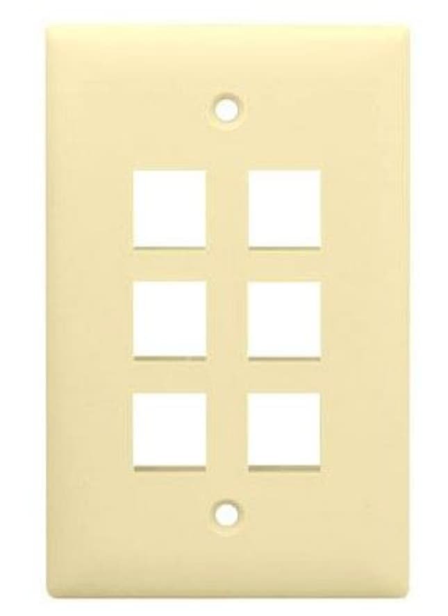 294-units min. Premier Single Gang Faceplate Six Port In Electric Ivory. Comes With Label And Clear Cover. Faceplate Is A Keystone Style Plate And Will Accept Modular Keystone Style Inserts. - PT-KSFPL6-52