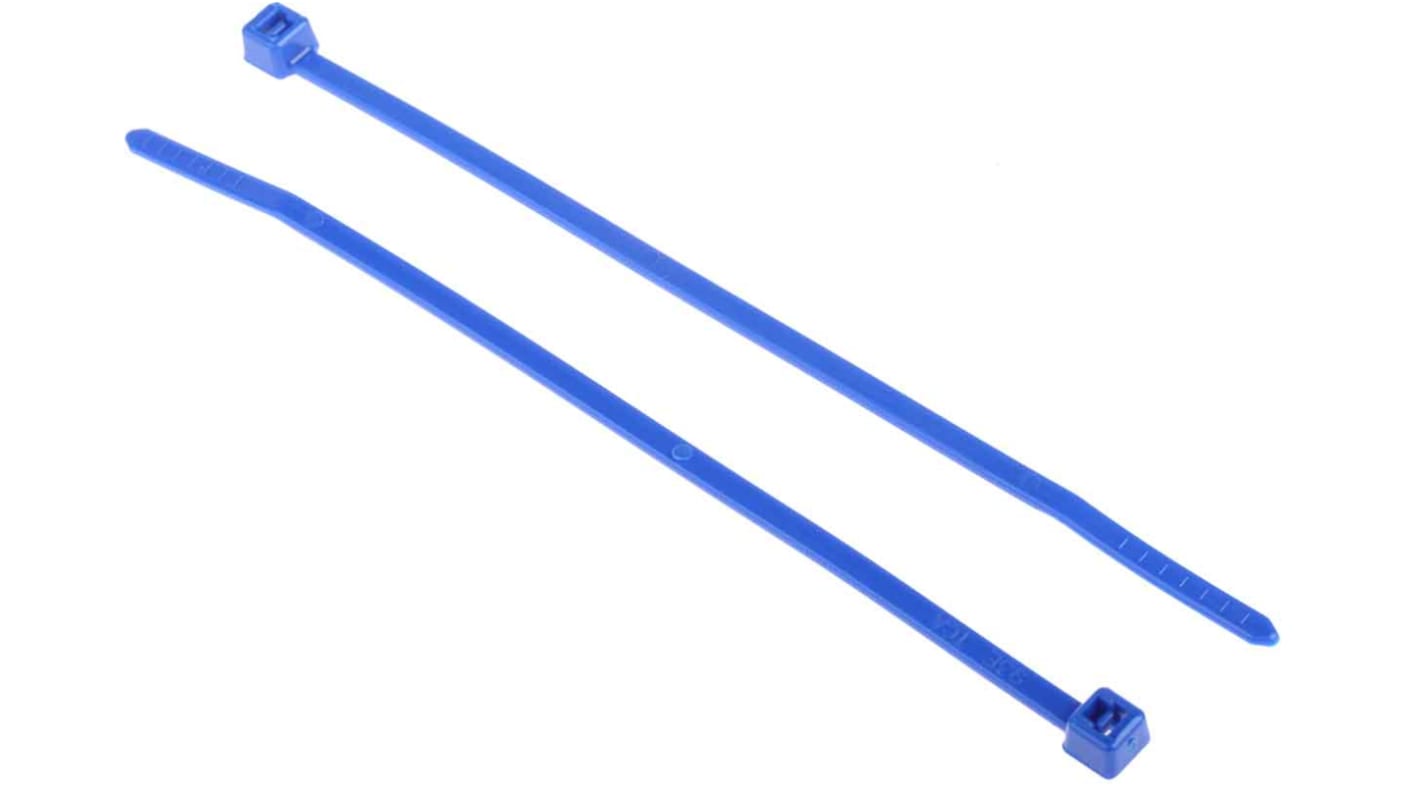 1000-units min. HellermannTyton 116-01816 - T18R-PA66-BU Cable Tie, 4in Blue PA66, 18 lb Tensile, Inside Serrated, 100/pk