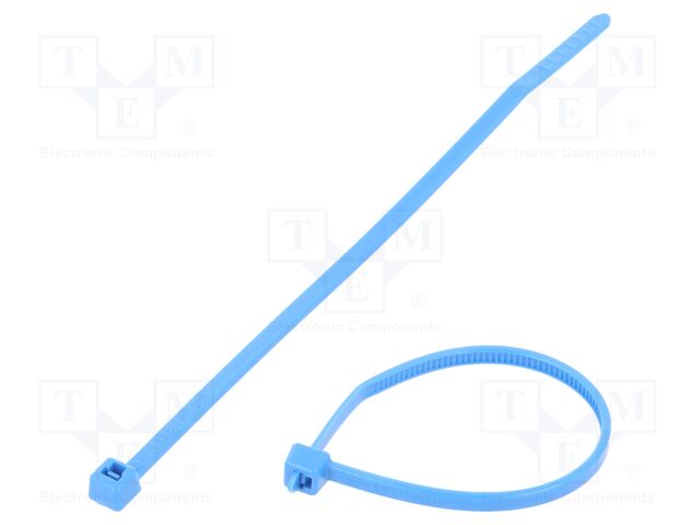 1000-units min. HellermannTyton 116-01816 - T18R-PA66-BU Cable Tie, 4in Blue PA66, 18 lb Tensile, Inside Serrated, 100/pk