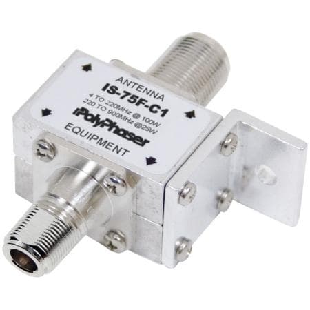 7-units min. PolyPhaser IS-75F-C1 - 75 Ohm CATV/MATV Coax Surge Protector, 4-900 MHz, F Female/Female, DC Block