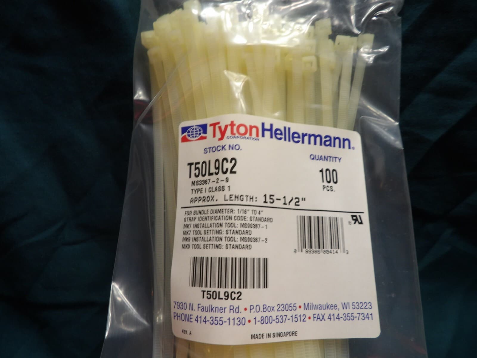1000-units min. HellermannTyton T50L9C2 - T50L Cable Tie, 15.35 in, 50 lb Tensile, PA66 Natural, 100/pkg