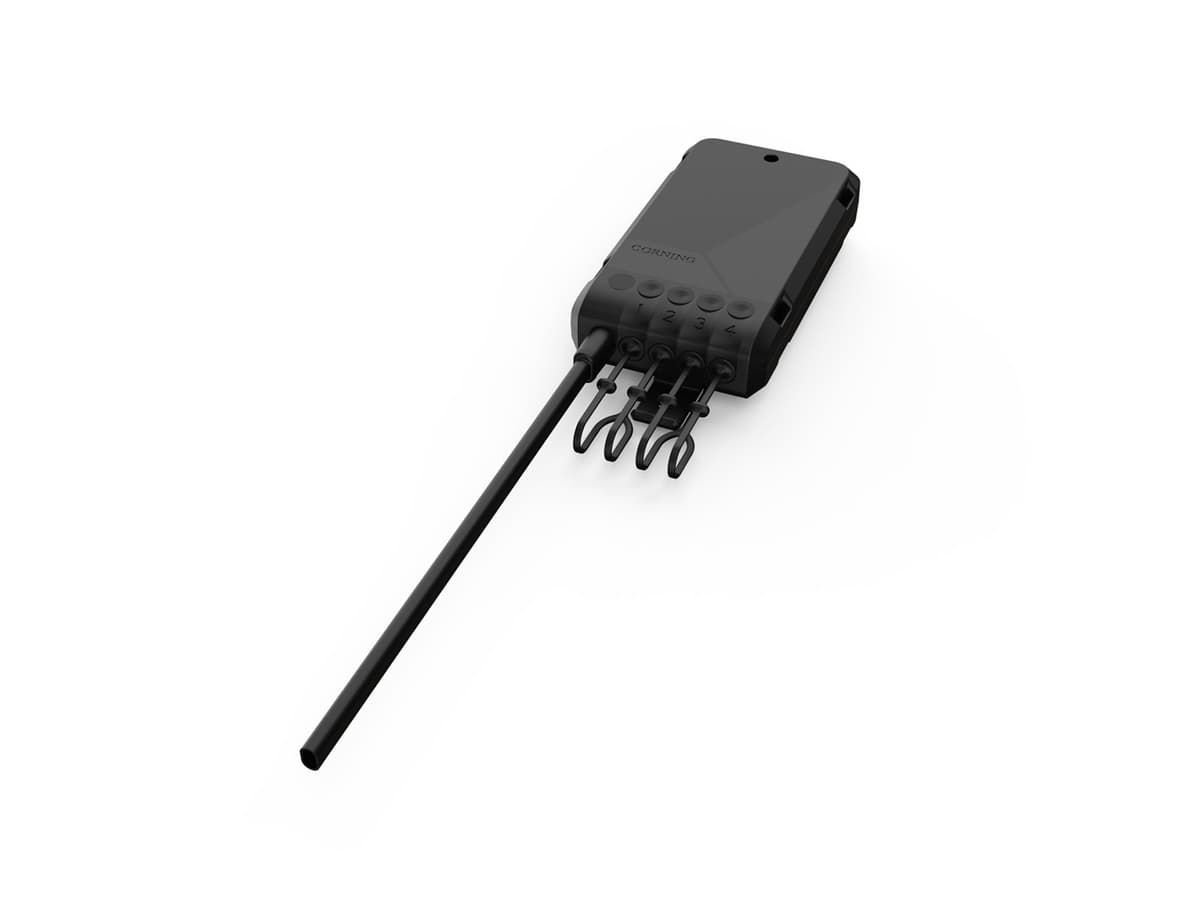 Corning DMA4F1FDD1NC250F0B - Evolv 4-Port Pushlok Terminal, 250 ft SST Flat Dielectric Drop Stub, Bulk