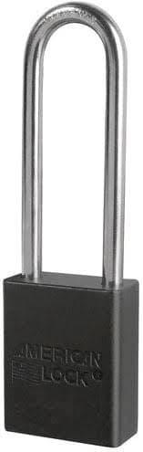 5-units min. Master Lock BLACK ANODIZED ALUMINUM SAFETY PADLOCK, 1-1/2IN (38MM) WIDE WITH 3IN (76MM) TALL SHACKLE, MASTER KEYED - A1107MK Series