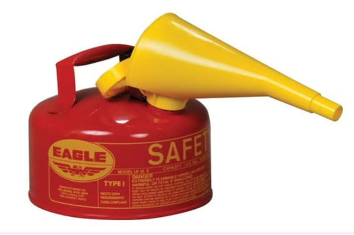 3-units min. Eagle Comtronics "Eagle UI-20-FS Red GalvanizedSteel Type 1 Gasoline SafetyCan with Funnel, 2 gallon" - UI10FS