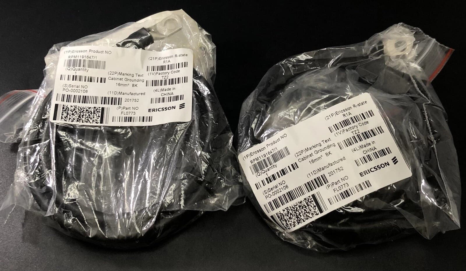 7-units min. Ericsson Earthing Cable, 16mm2, 1m Black - RPM1191647/1
