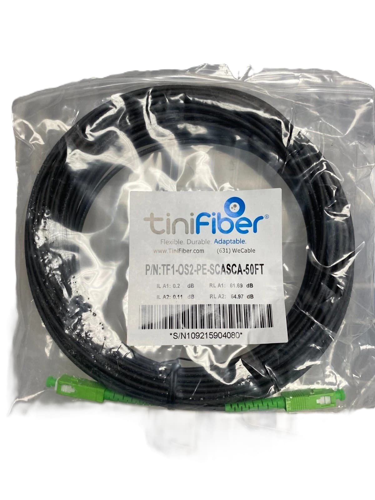 4-units min. TiniFiber Armored 1 Fiber Jumper - TF1-OS2-PVC-BLK-SCA-SCA-50FT