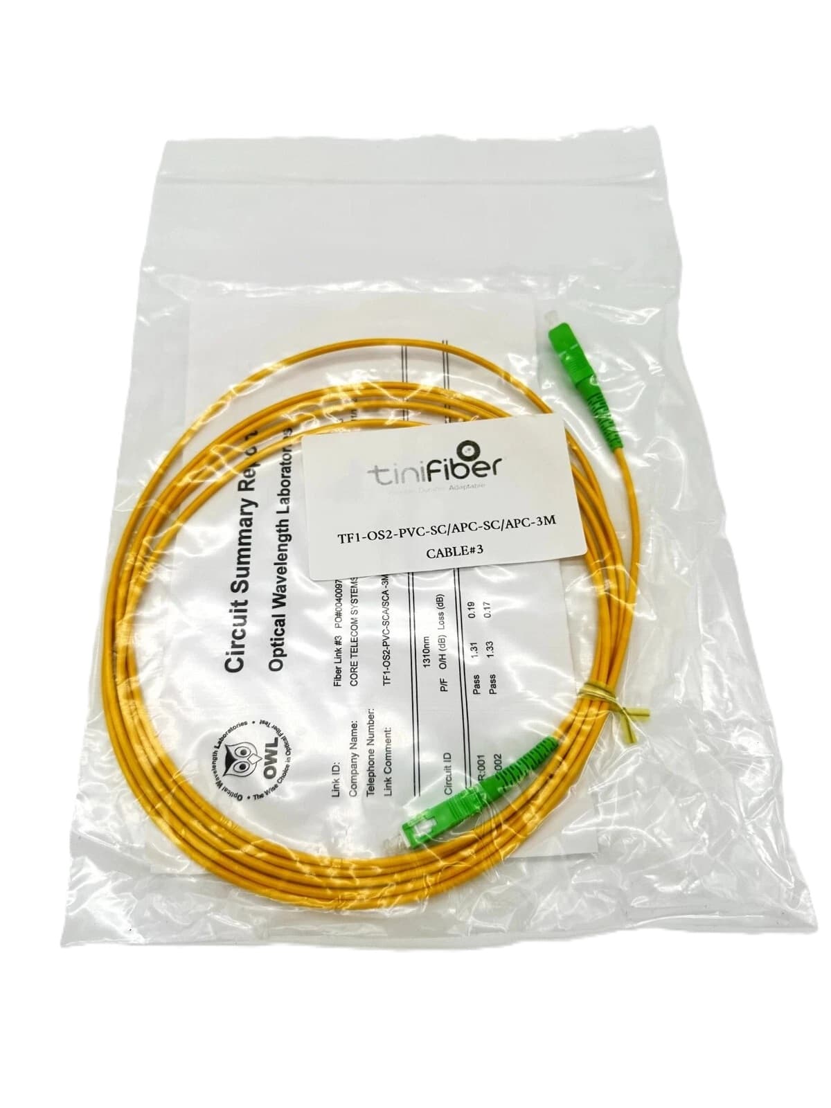 10-units min. TiniFiber Sc/apc To Sc/apc Jumper - TF1-OS2-PVC-SCA-SCA-3M