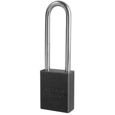 6-units min. Master Lock BLACK ANODIZED ALUMINUM SAFETY PADLOCK, 1-1/2IN (38MM) WIDE WITH3IN (76MM) TALL SHACKLE, KEY RETAINING SAFETY EXCLUSIVE CYLINDER - S1107